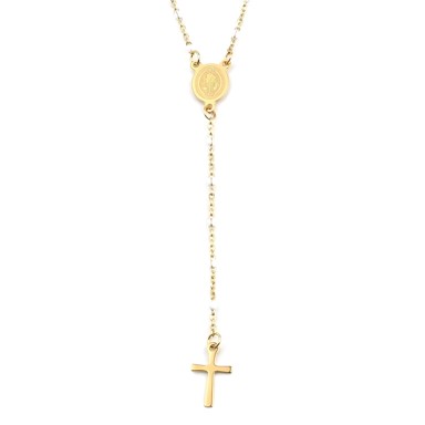 Ogrlica CLASSICAL CROSS KP29911, zlatno-bijela