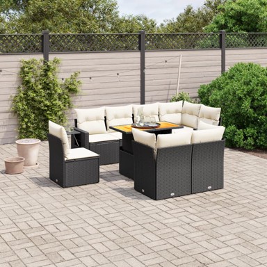 9-dijelni set vrtnih sofa s jastucima crni od poliratana