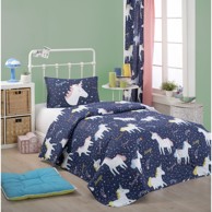 EPONJ HOME Pamučni set prekrivača i jastučnica 160x220 cm Magic Unicorn tamnoplavih