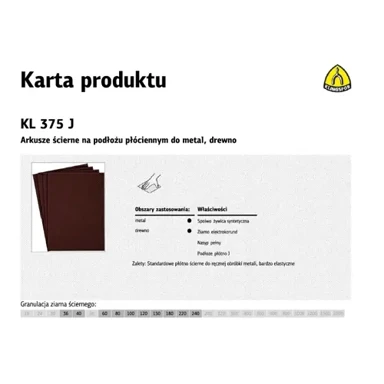 KLINGSPOR Brusni listovi s tkaninom KL375J, 230 x 280 mm, granulacija 40, 50 komada