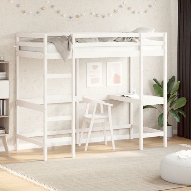 Krevet na kat s radnim stolom bijeli 90 x 200 cm od borovine