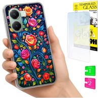Maskica za Xiaomi Poco X7 Pro 5G, s foto tiskom, s cvjetnim uzorkom, sa zaštitnim staklom 9H