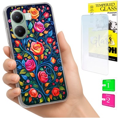 Maskica za Xiaomi Poco X7 Pro 5G, s foto tiskom, s cvjetnim uzorkom, sa zaštitnim staklom 9H