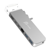 J5CREATE Docking stanice JCD395, USB-C, 2x USB-A, 1x HDMI, 1x RJ45, 2x USB-C, 1x audio, srebrni