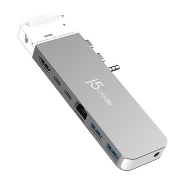 J5CREATE Docking stanice JCD395, USB-C, 2x USB-A, 1x HDMI, 1x RJ45, 2x USB-C, 1x audio, srebrni