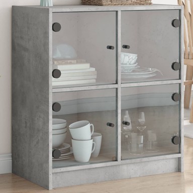 Bočni ormarić sa staklenim vratima boja betona 68x37x75,5 cm