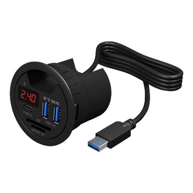 ICY BOX Usb hub IB-HUB1404, USB-A, 2x USB-A 3.0, USB-C, SD/microSD, crni, ugradbeni