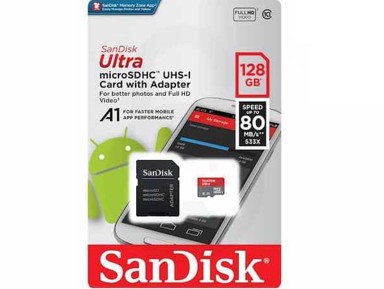 SANDISK Memorijska kartica Ultra MicroSD, 128GB, UHS-I, Class 10, A1, s adapterom