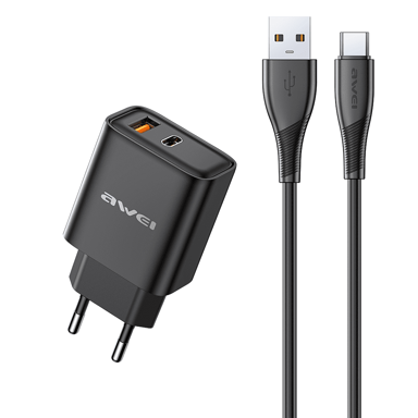 AWEI Punjač PD81T-EU, 22,5W, USB-C kabel, crno