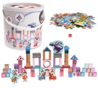 Set drvenih kocki za gradnju dvorca, s vitezovima