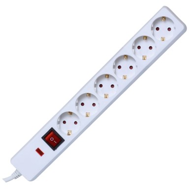 HOME Produžni kabel sa zaštitom, 6 utičnica, 1.5mm², 1.5 met, NVT 06K/WH