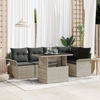 Set od 6 vrtnih sofa s jastučićima, poliratan, svijetlosivi