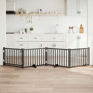 Vrata za pse s vratima sklopiva, 4 panela, 80 x 60 x 2 cm, crna