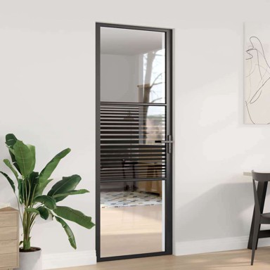Unutarnja vrata 76x201,5 cm kaljeno staklo i aluminij, crna