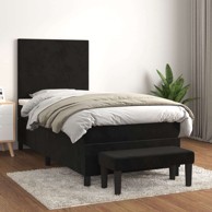 Box Spring krevet s madracem, crni, 90x200 cm, baršun