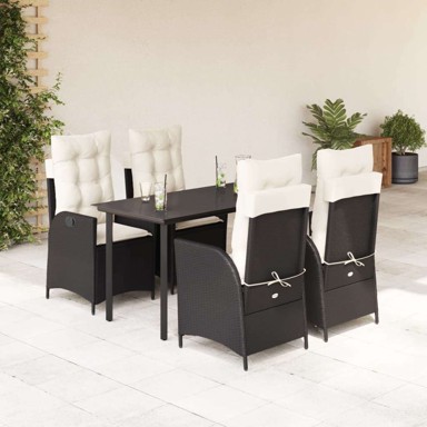 Vrtna garnitura, 5-dijelni set s jastucima od poliratana, 140 x 70 x 74 cm, s podignutom nogom, crna