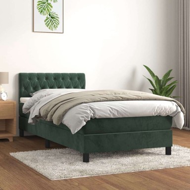 Box Spring krevet s madracem, tamnozeleni, 90x190 cm, baršun