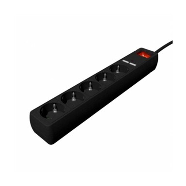 GEMBIRD Power strip s USB punjačem, 5 utičnica, 1,5 m, USB 2A, crni GEM-SPG5-U2-5-02