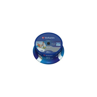 VERBATIM Medij za snimanje BD-R Blu-Ray SL, 6× 25GB, Wide Inkjet Printable spindle, 25 pack