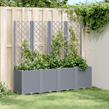 Vrtna sadilica s rešetkom siva 160 x 40 x 140 cm PP