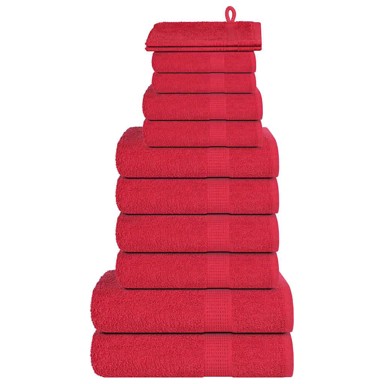 Set ručnika, 12 komada, crveni, 360 gsm, 100% pamuk