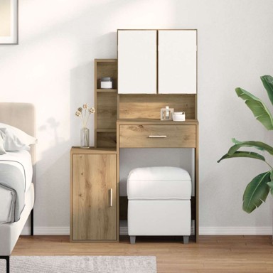 Stol toaletni s ogledalom i LED svjetlima model artisan, smeđa