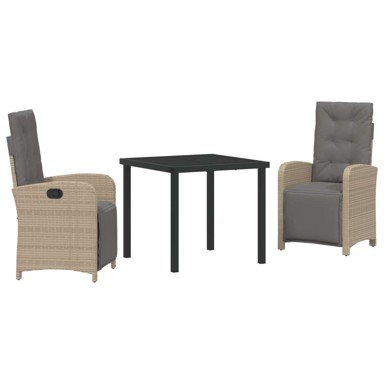 Blagovaonski stol i stolice u vrtu od 3 dijela s jastučićima, poli ratan, bež