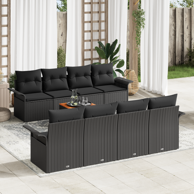 9-dijelni Set vrtnih sofa s jastučićima, poli-ratan akacija, crni