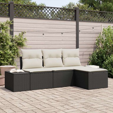 4 dijelni set vrtnih sofa s jastučićima, poliratan, crni