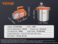 VEVOR Vakuumska komora s pumpom, 3.5 CFM, 5 galona, 150 W, kaljeno staklo, čelik, srebrna