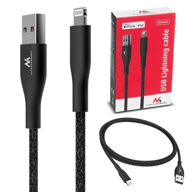 MACLEAN USB Lightning kabel MFi za Apple, 2,4 A, 1 m, MCE845B, crni