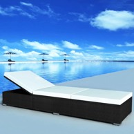 Ležaljka za sunčanje od poliratana s jastukom crna