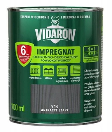 VIDARON Zaštitni i dekorativni impregnacijski premaz V16 0,7 L, antracitno sivi