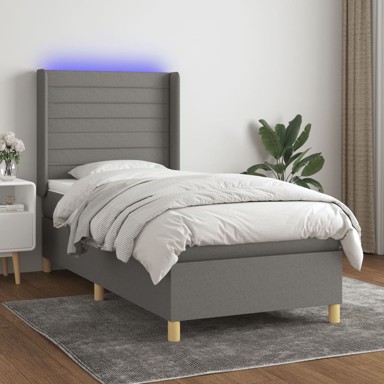 Krevet box spring s madracem LED tamnosivi 80 x 200 cm tkanina