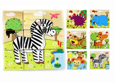 Dječja slagalica, drvena, 6u1 drvena, 3D kocke, safari