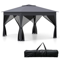 NORTHIX Pop-up šator s nadstrešnicom i mrežom, sivi, 337 x 337 cm
