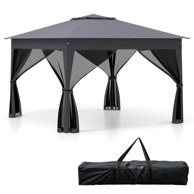 NORTHIX Pop-up šator s nadstrešnicom i mrežom, sivi, 337 x 337 cm