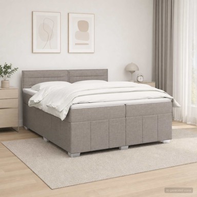 LED okvir za krevet s madracem 200 x 200 cm, tkanina, sivosmeđi