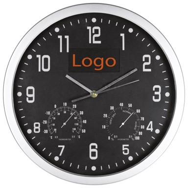 Sat, zidni, s vlagomjerom i termometrom, crni