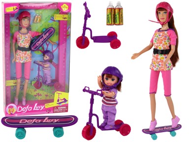 Lucy lutka, set, rozi skuter, skateboard, kacige
