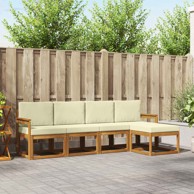 Set vanjskih sofa, 5 kom, prirodna i krem, čvrsto drvo akacije