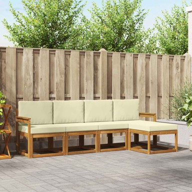 Set vanjskih sofa, 5 kom, prirodna i krem, čvrsto drvo akacije