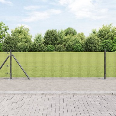 Zavarena žičana ograda s 13 izbočenih stupova, siva, 0.6x50 m, čelik
