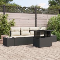 Set vrtne sofe od 5 dijelova s jastučićima, poliratan, crni