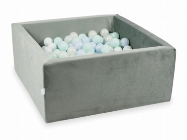 MIMII Jama za suhe kuglice 400 komada 90 x 90 x 40, baršunasto siva, svijetloplava biserna, svijetla mint, opalescentna, bijela