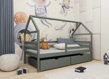 Drveni dječji krevet Aron s ladicom, 200x90 cm, grafit