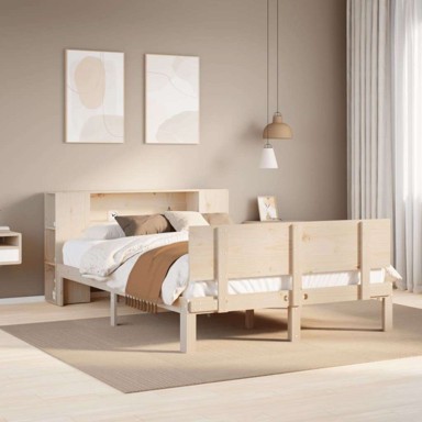 Krevet s regalom za knjige bez madraca od borovine 135×190 cm, prirodan