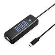 ORICO USB-C Hub PW3UR25-C3, 4 priključka, 3 x USB-A 3.0, RJ45 2.5G, 1,8 m, crna