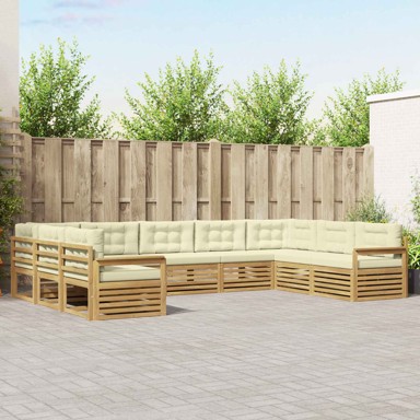Set vanjskih sofa 9 kom, čvrsto drvo akacije, bijela i krem