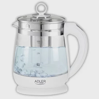 ADLER Kuhalo za vodu AD 1299, bijelo, staklo i nehrđajući čelik, 1.5 L, 2200 W, rotirajuća baza 360°
